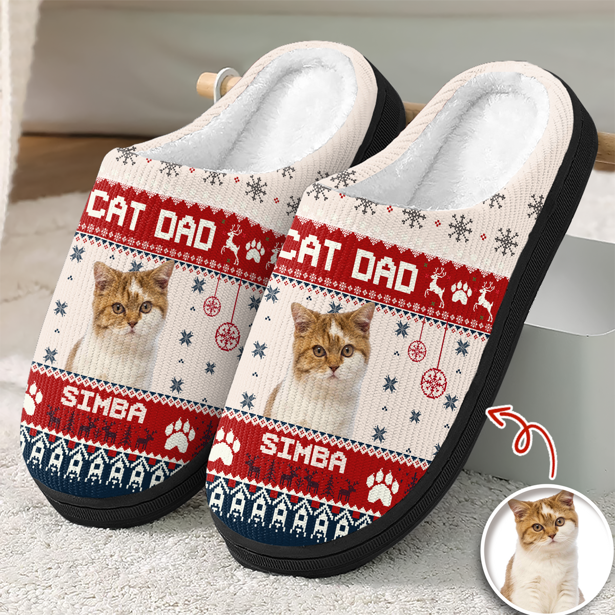 Custom Photo Cat Dad Cat Mom Slipper For Christmas TH10 894453