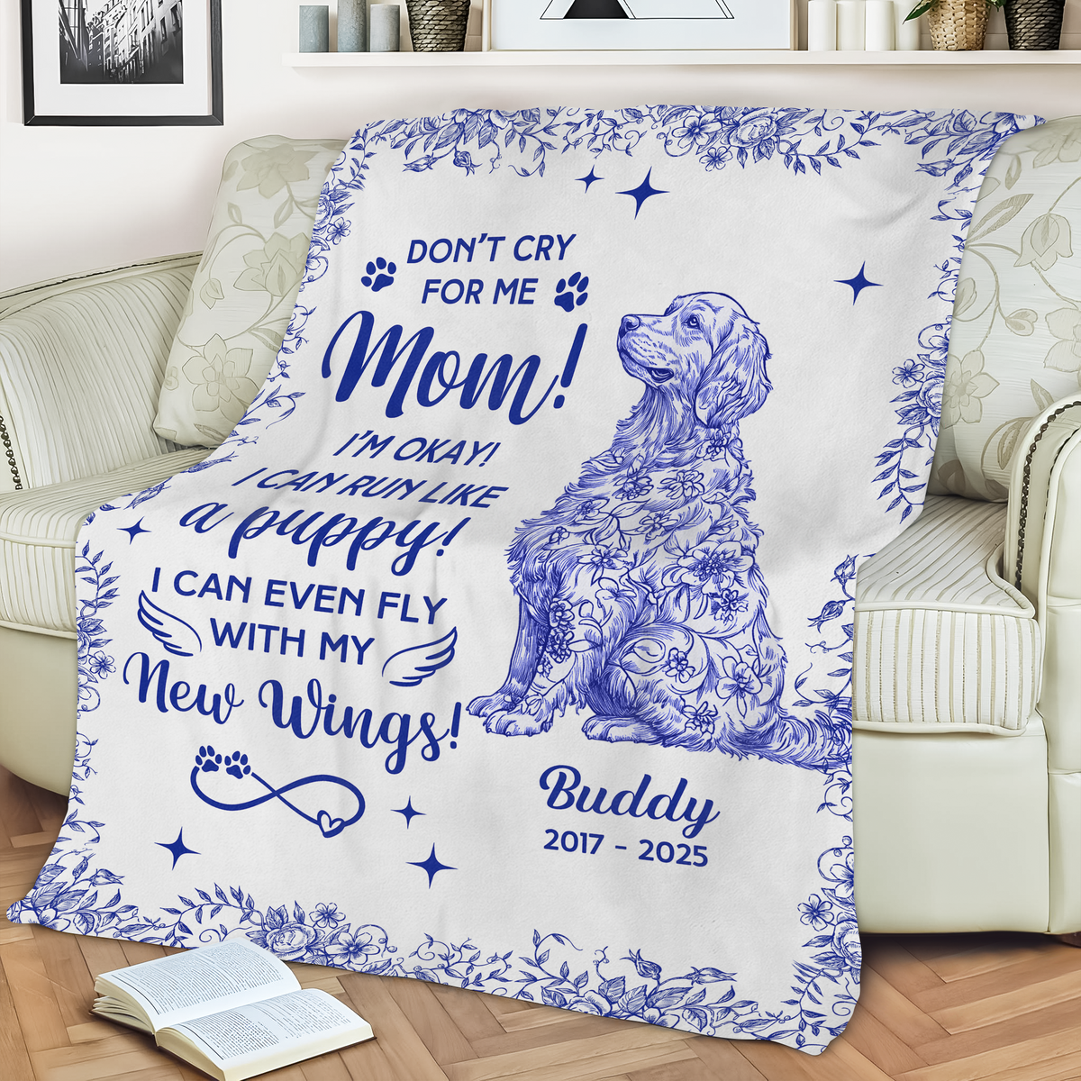 Dog Toile De Jouy Don't Cry For Me Mom - Personalized Blanket CH07 896086