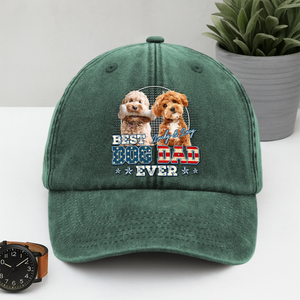 Custom Photo Best Dog Dad Ever Washed Denim Baseball Cap Gift For Dad HO82 893926