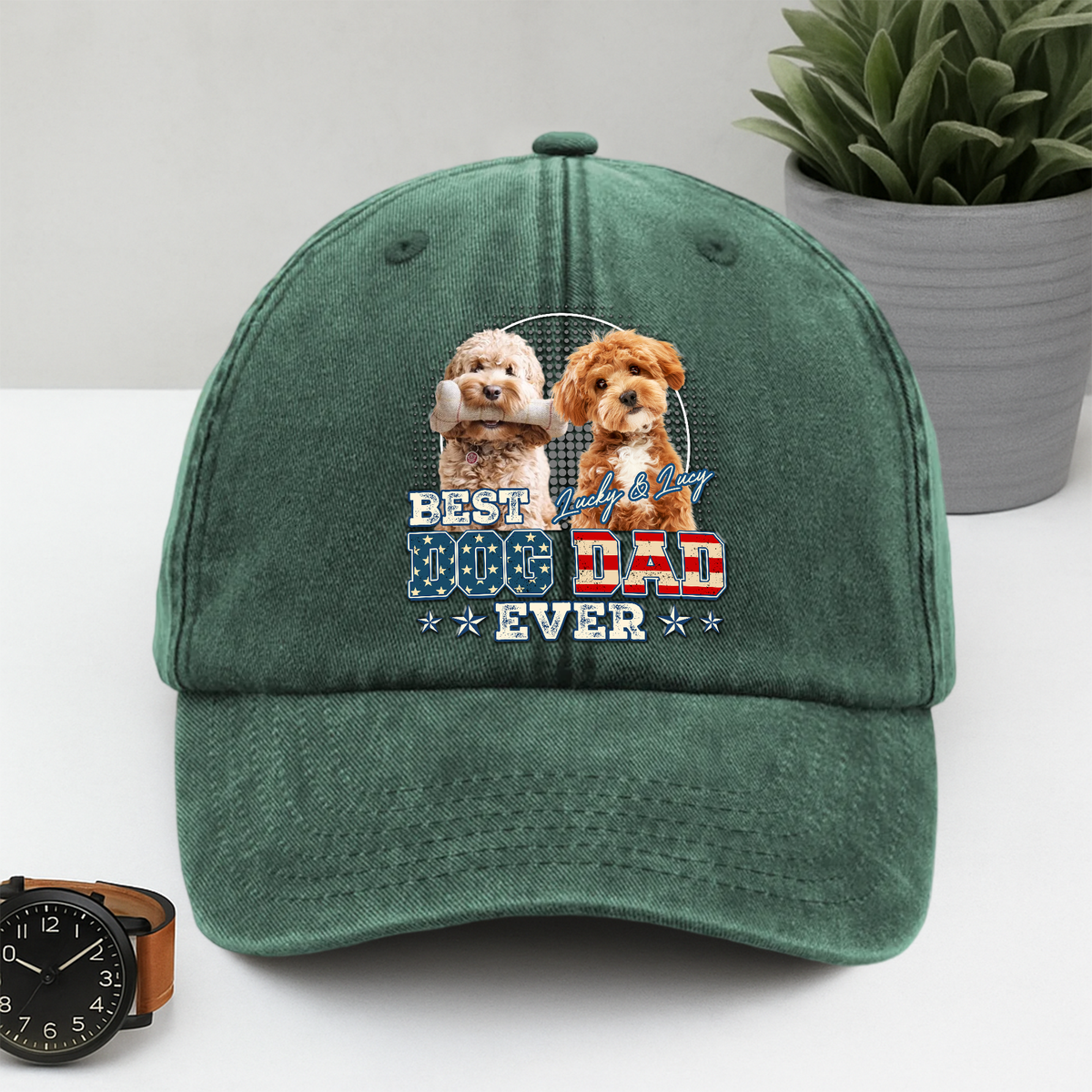 Custom Photo Best Dog Dad Ever Washed Denim Baseball Cap Gift For Dad HO82 893926