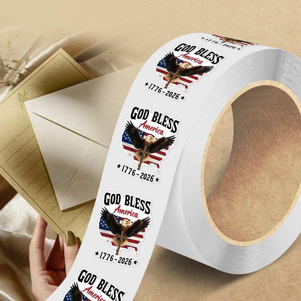Patriotic 250th Anniversary God Bless America Eagle 1776–2026 Roll Sticker HO82 901000