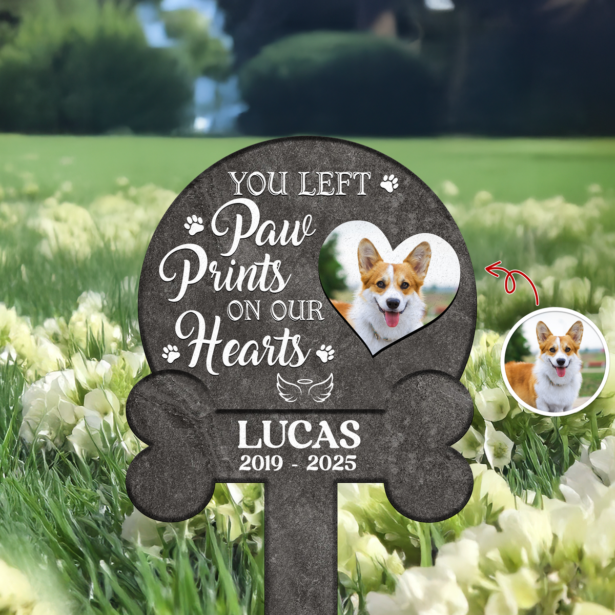 Custom Photo Your Pawprints Stay In My Heart Memorial Dog Garden Stake HA75 892772