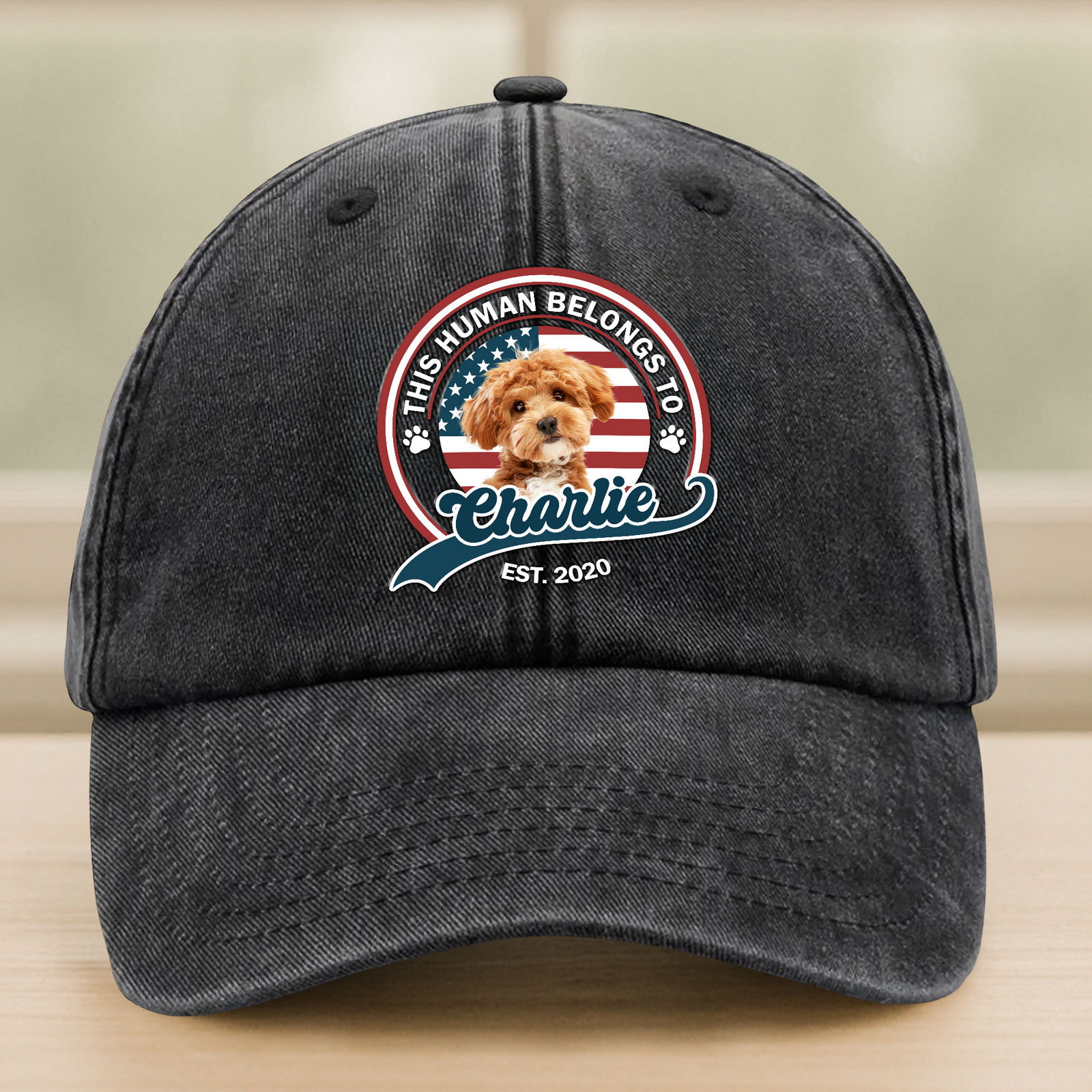 Custom Photo This Human Belongs To Dog Cat Washed Denim Baseball HA75 892556