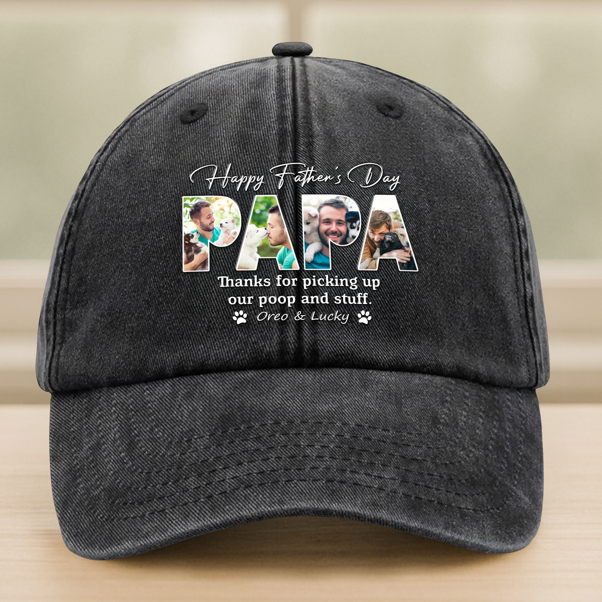 Custom Photo Thanks For Picking Up My Poop And Stuff Dog Washed Denim Baseball Cap HO82 893924