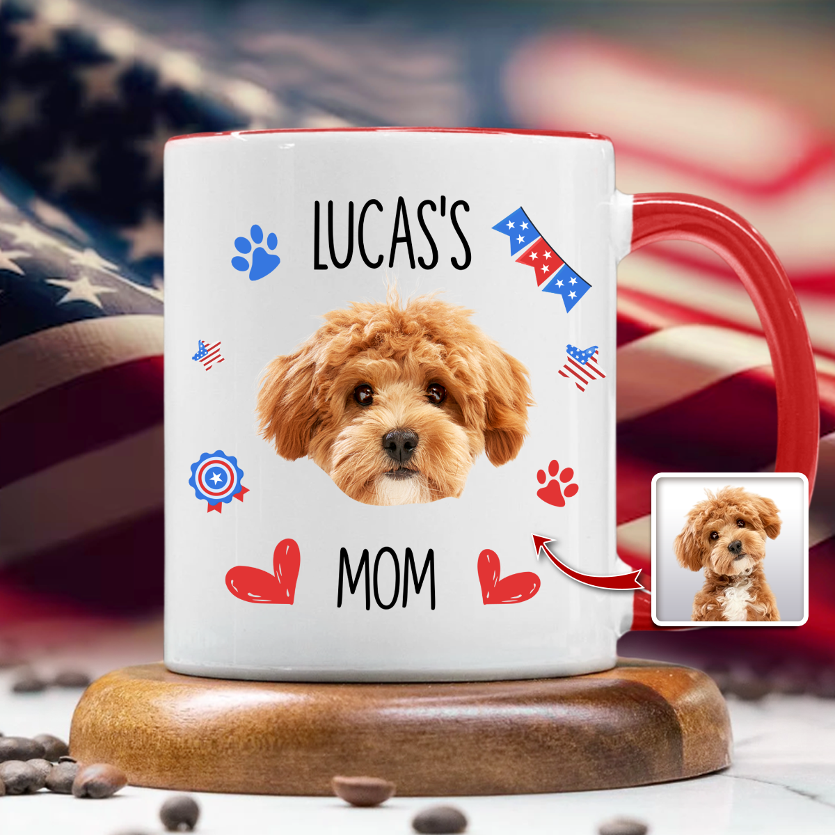 Custom Dog Cat Photo Name Flag American Accent Mug LM32 899127