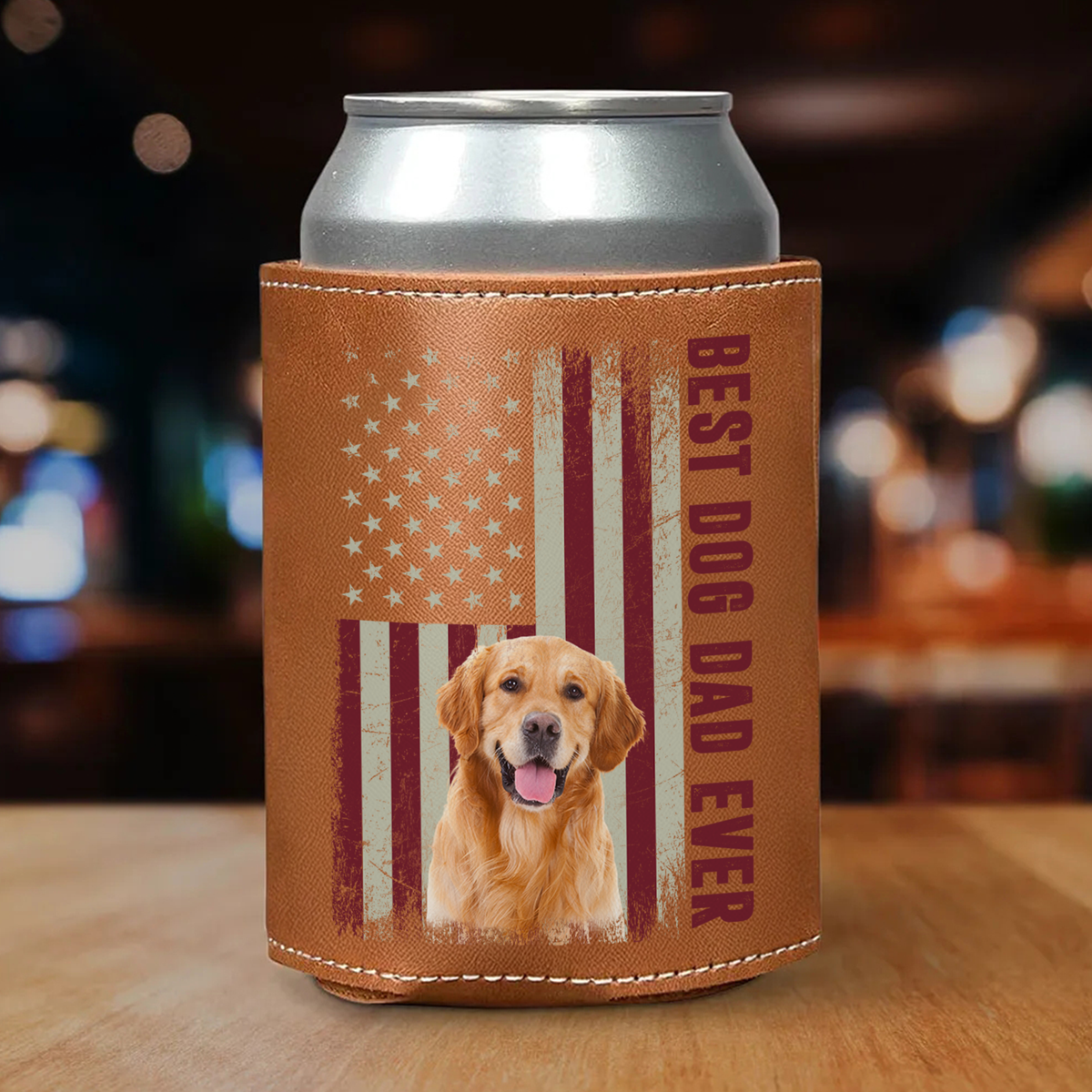 Custom Photo Best Dog Dad Ever Leather Can Cooler Holder Gift For Dog Lovers HO82 894108