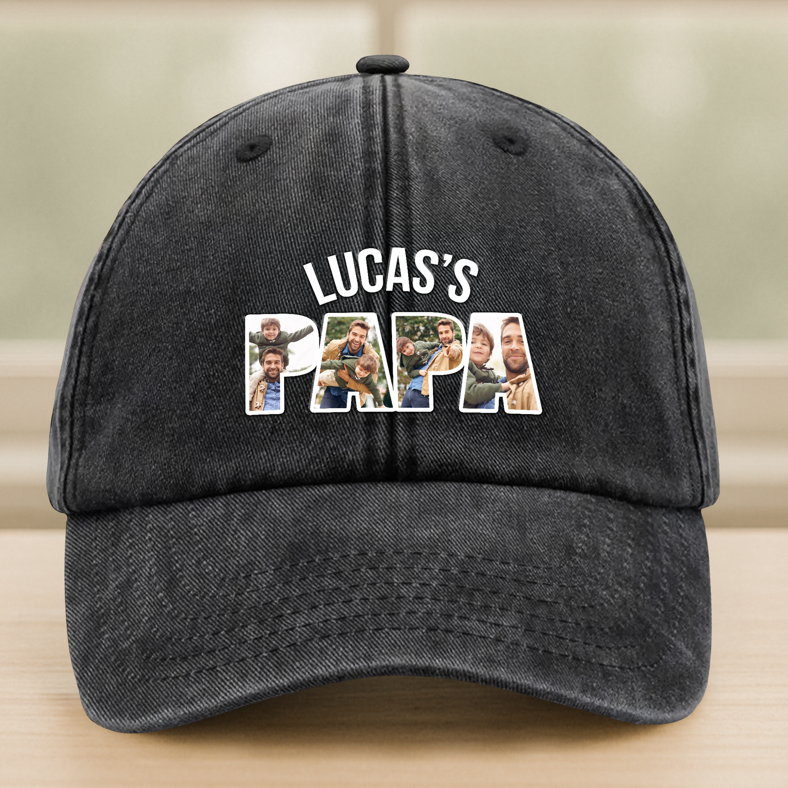 Upload Photo Kid Dad Washed Denim Baseball Cap HA75 892506