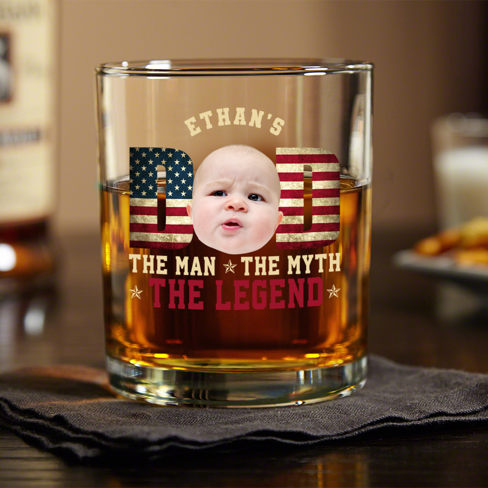 Custom Kid Photo - Dad, The Man The Myth The Legend Dad Whiskey Glass LM32 893539