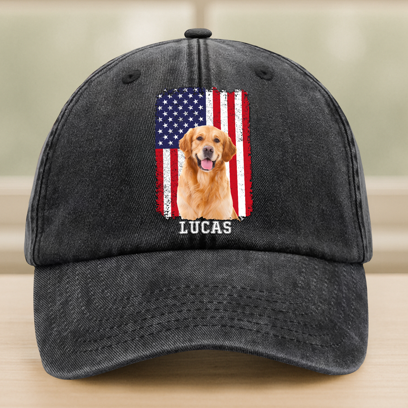 Custom Photo Dog With America Flag July 4th Washed Denim Baseball Cap TH10 894113