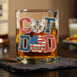 Custom Photo Best Cat Dad Whiskey Glass Gift For Father's Day, Cat Lovers HO82 894038