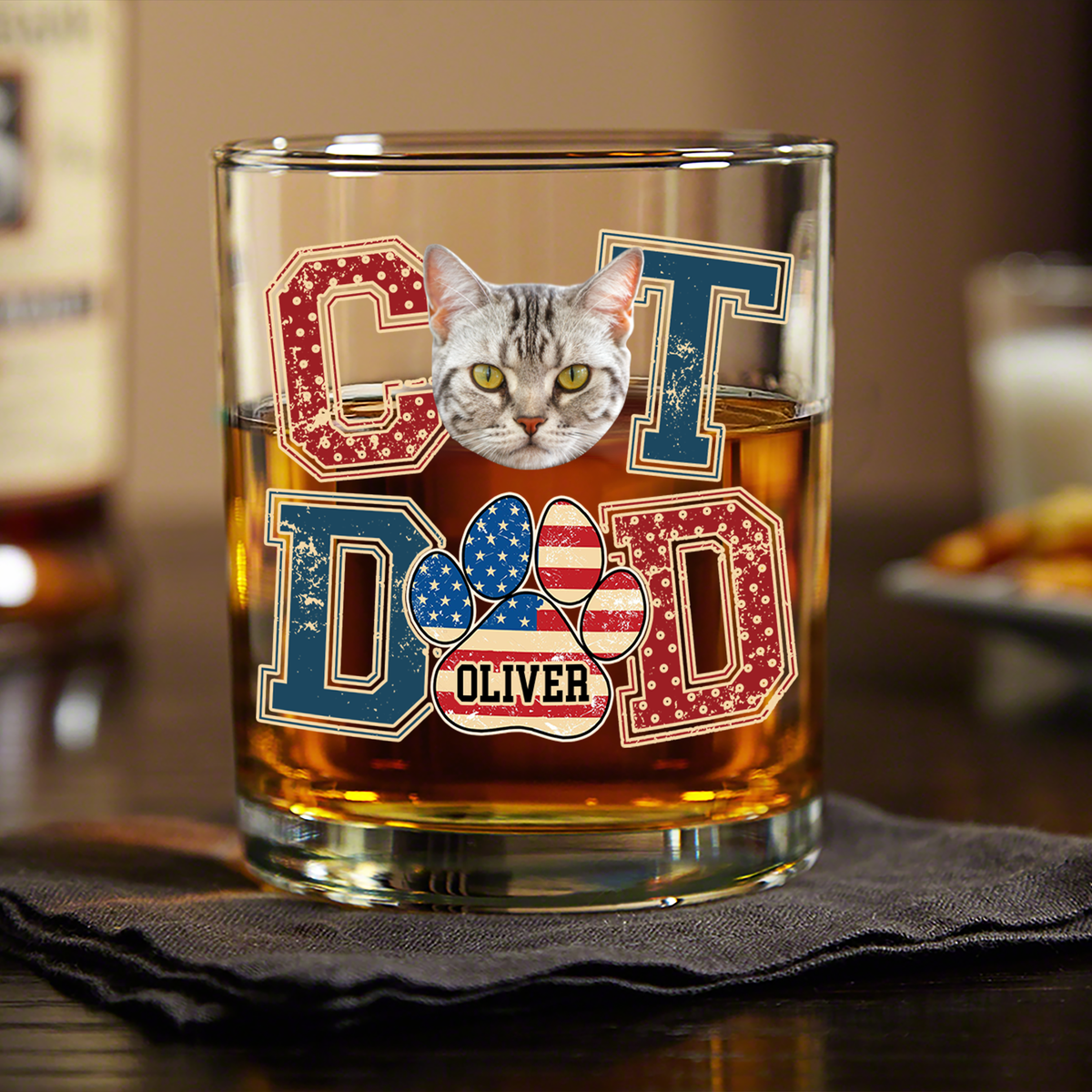 Custom Photo Best Cat Dad Whiskey Glass Gift For Father's Day, Cat Lovers HO82 894038