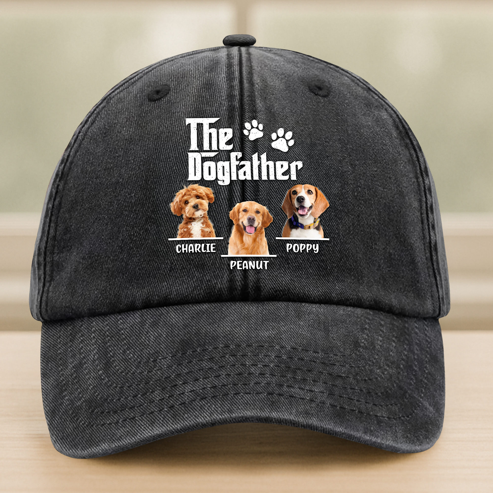 Custom Dog Photo The Dog Father Washed Denim Baseball Cap Gift For Father's Day, Dog Dad HO82 893956