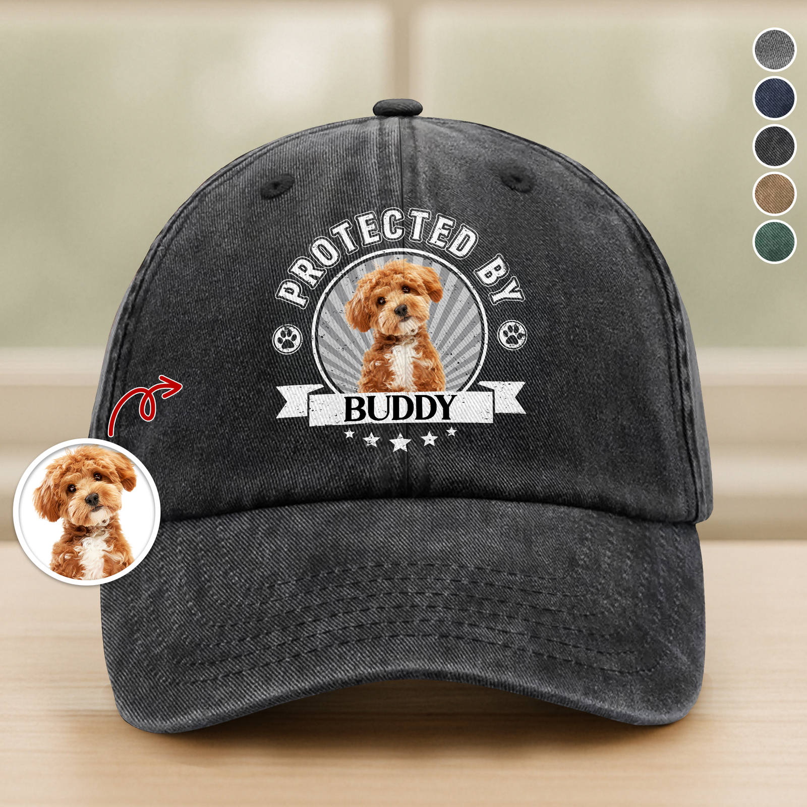 Custom Dog Photo Protected By Human Washed Denim Baseball Cap For Dog Lovers LM32 895025