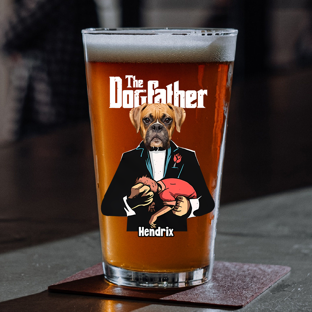 Custom Dog Photo The Dogfather Print Beer Glass Personalized Gift For Dog Dad HO82 893872