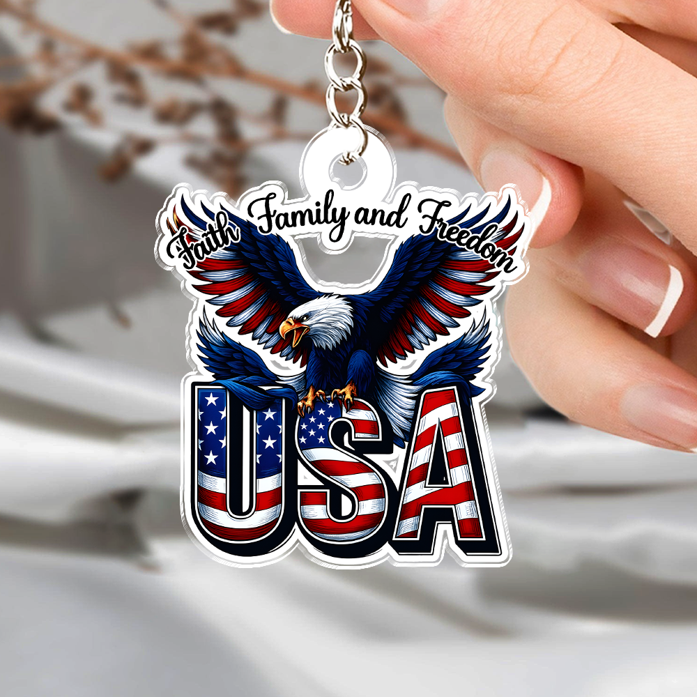 Faith, Family And Freedom USA With Eagle Acrylic Keychain TH10 898937