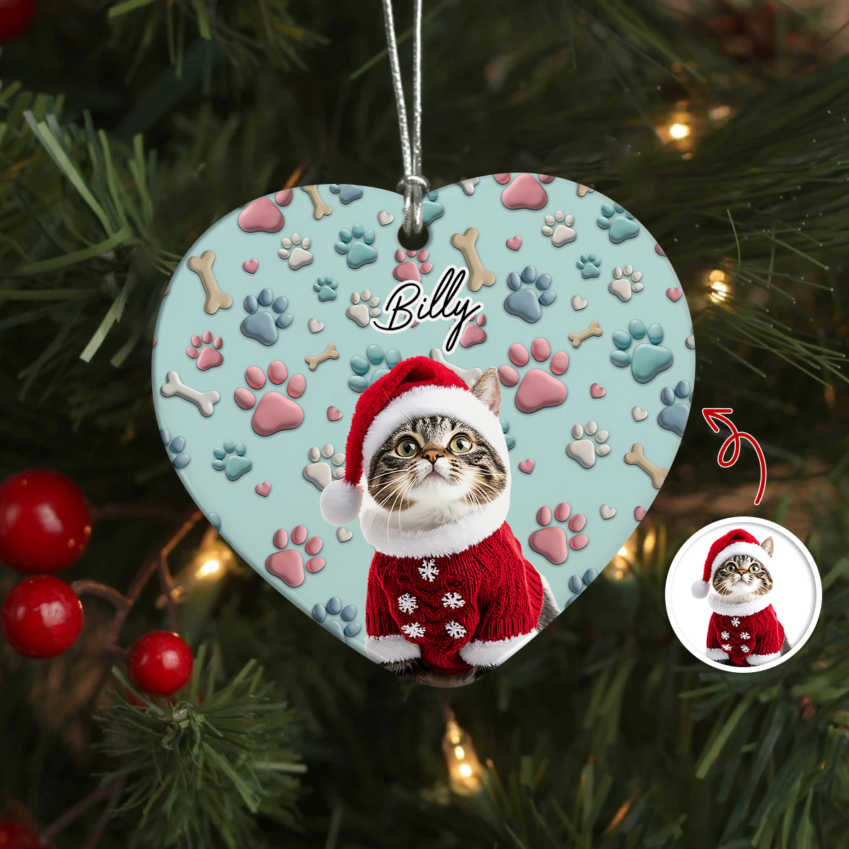 Custom Photo Lovely Dog Cat 3D Effect Heart Shaped Ceramic Ornament HA75 898194