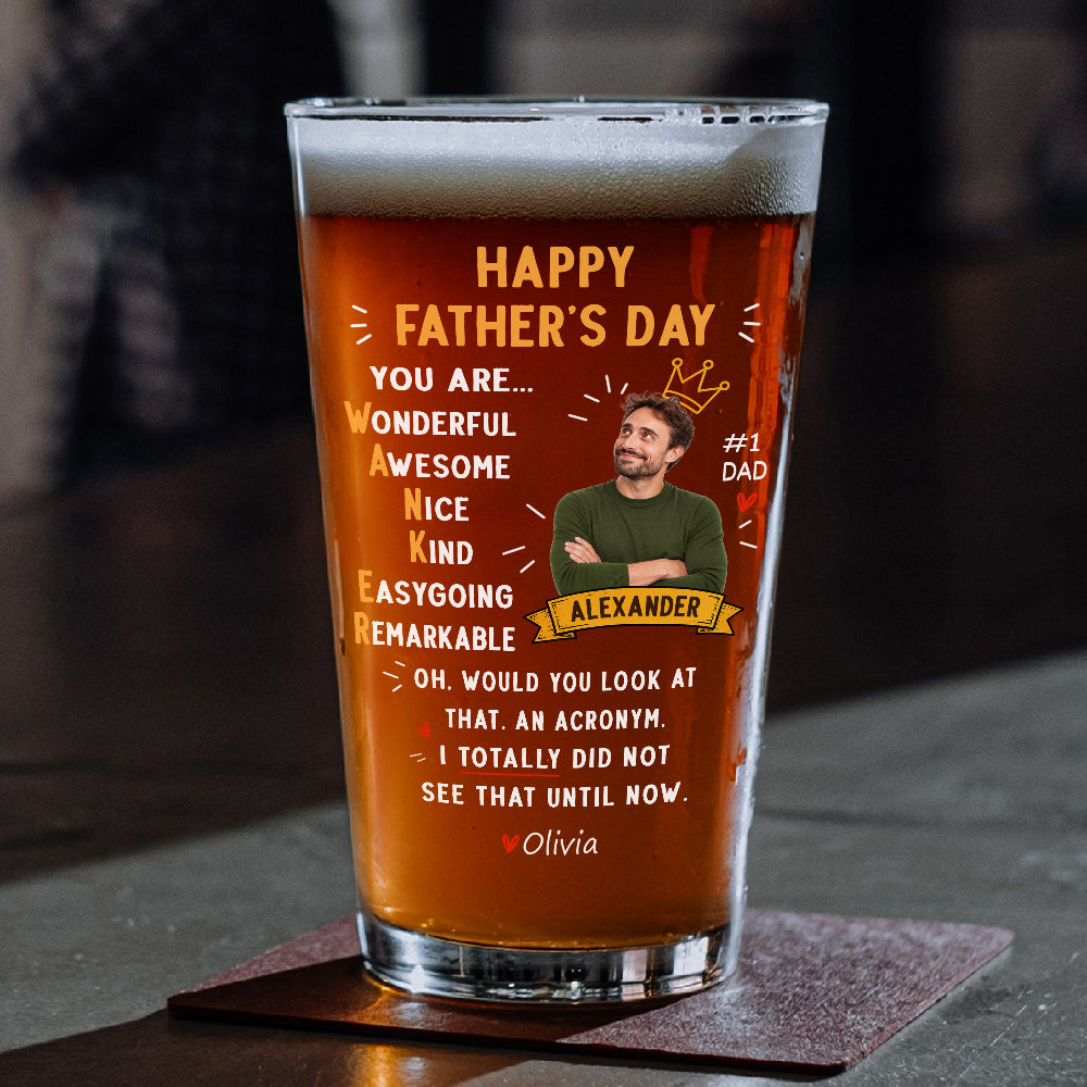 Custom Photo Funny Dad Acronym Beer Glass, Joke Gift for Dad, Father's Day LM32 669083