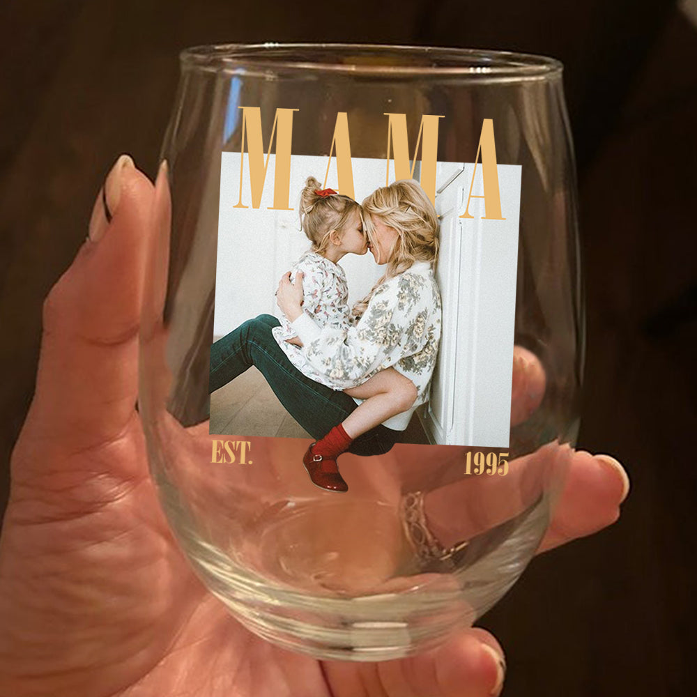 Custom Photo Mama Vintage Style Wine Glass, Personalized Mother’s Day Gift LM32 899635
