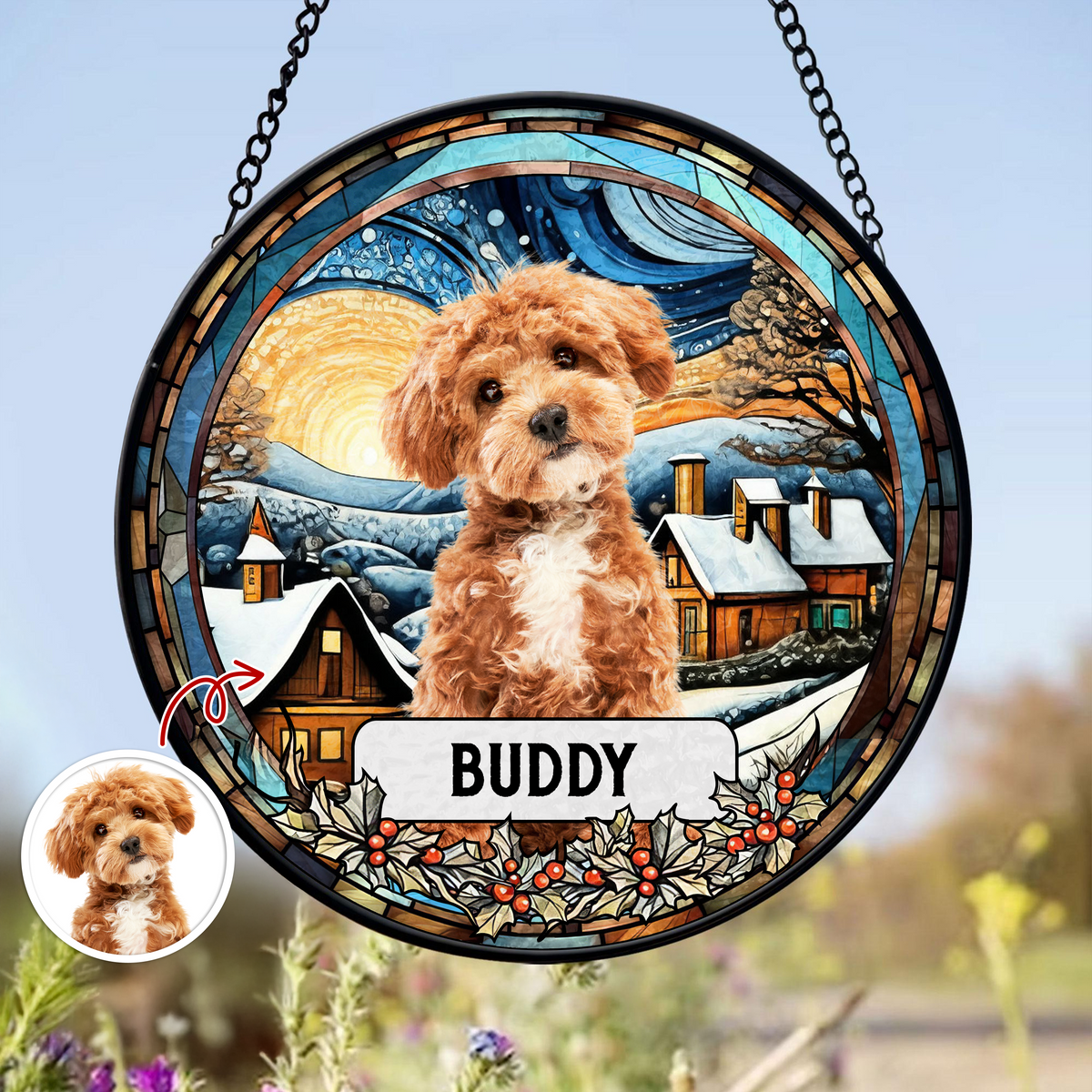 Custom Photo and Name Dog Cat Memorial Stained Glass Suncatcher Pet Loss Gift HA75 897054