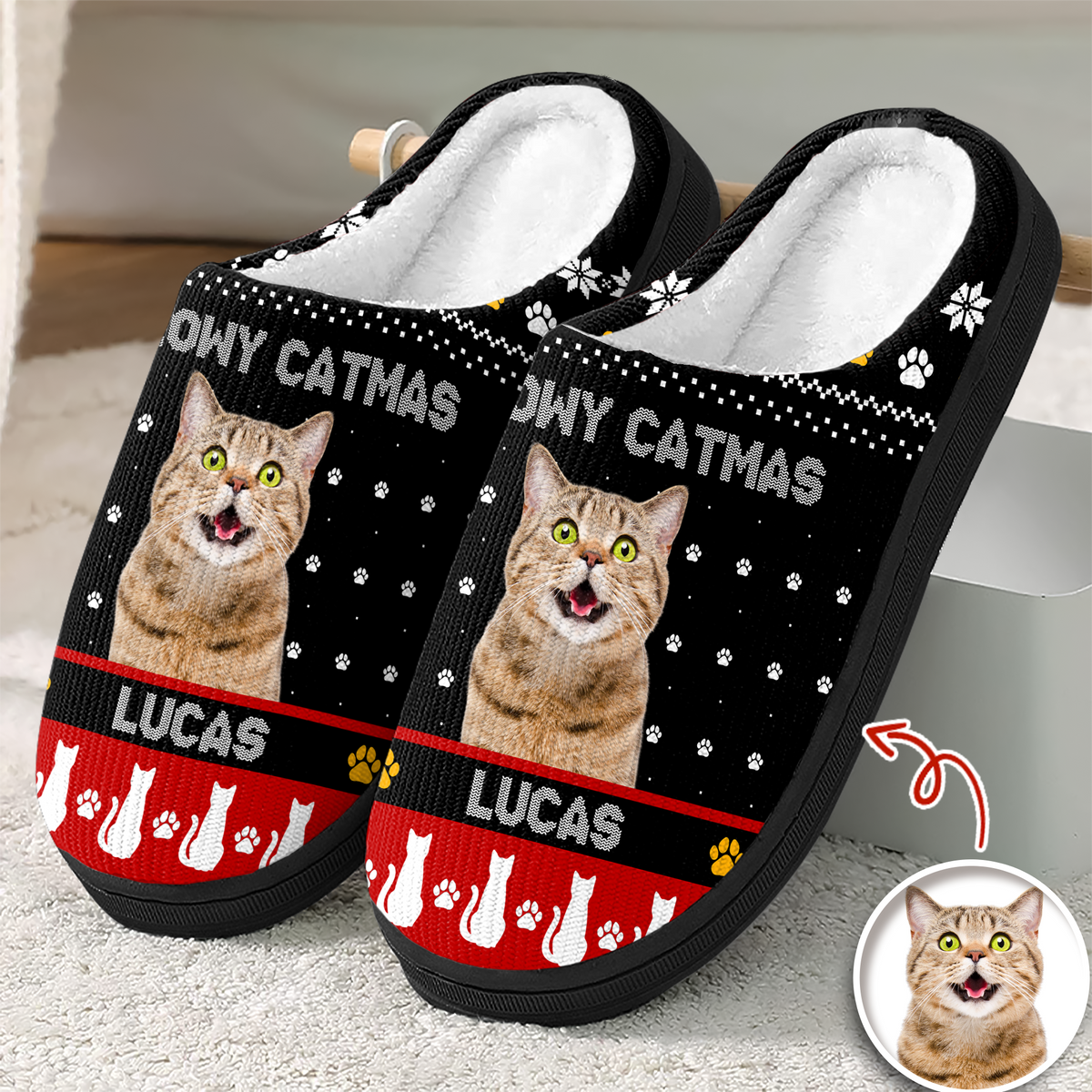 Custom Photo Meowy Christmas Merry Woofmas Dog Cat Slippers HO82 894868