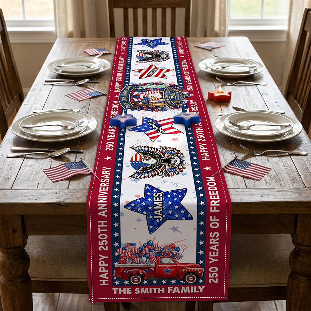 Custom Name Star Family USA 250th Birthday Table Runner HO82 901992
