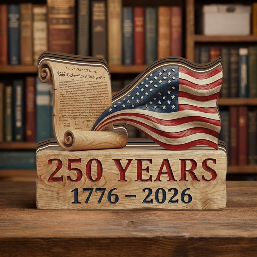 America 250th Anniversary 1776-2026 Wooden Block Patriotic USA Flag Shelf Decoration HA75 920876