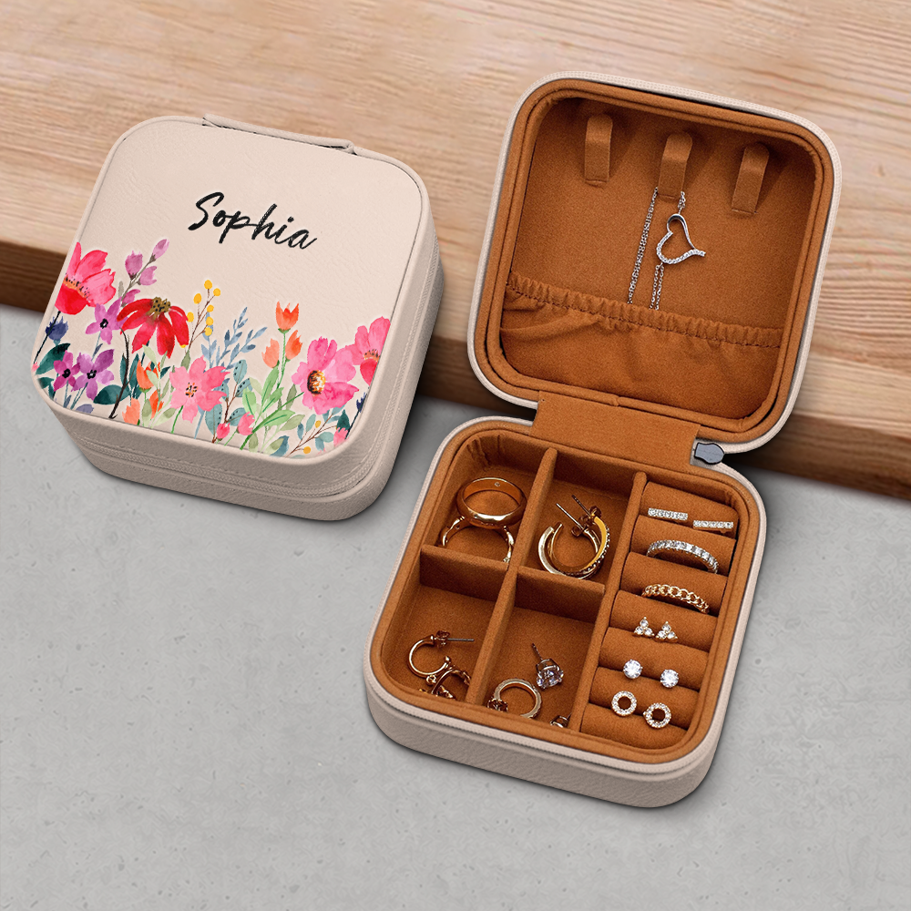 Custom Name With Floral Personalized Gift Travel Jewelry Box For Wife Valentine's Day TH10 898089