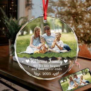 Where Life Begins And Love Never Ends Custom Family Photo Glass Ornament CH07 896602