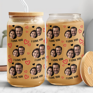 Custom Boyfriend Girlfriend Photo I Love You Glass Can With Lid Valentine's Day TH10 896925