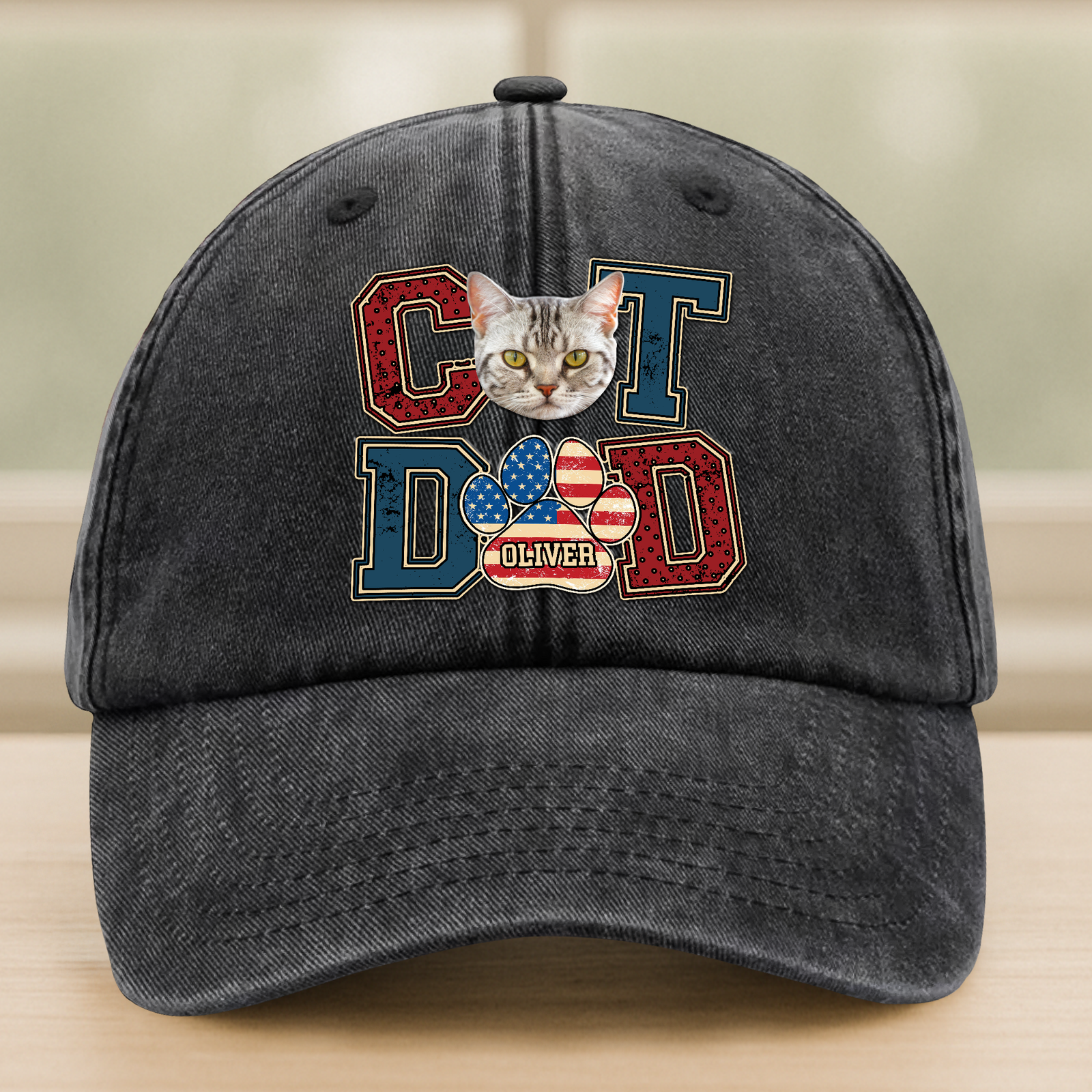 Custom Photo Best Cat Dad Washed Denim Baseball Cap Gift For Father's Day, Cat Lovers HO82 894036