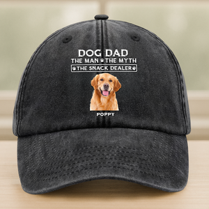 The Man The Myth The Snack Dealer Custom Pet Photo Washed Denim Baseball Cap Dog Dad, Cat Dad Gift CH07 895858