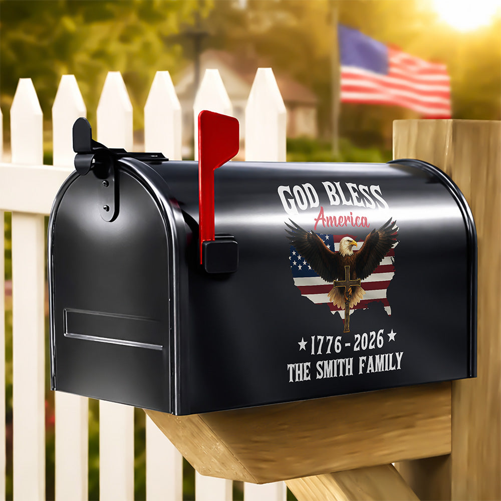 Personalized Patriotic 250th Anniversary God Bless America Eagle 1776–2026 Mailbox Decal HO82 901008