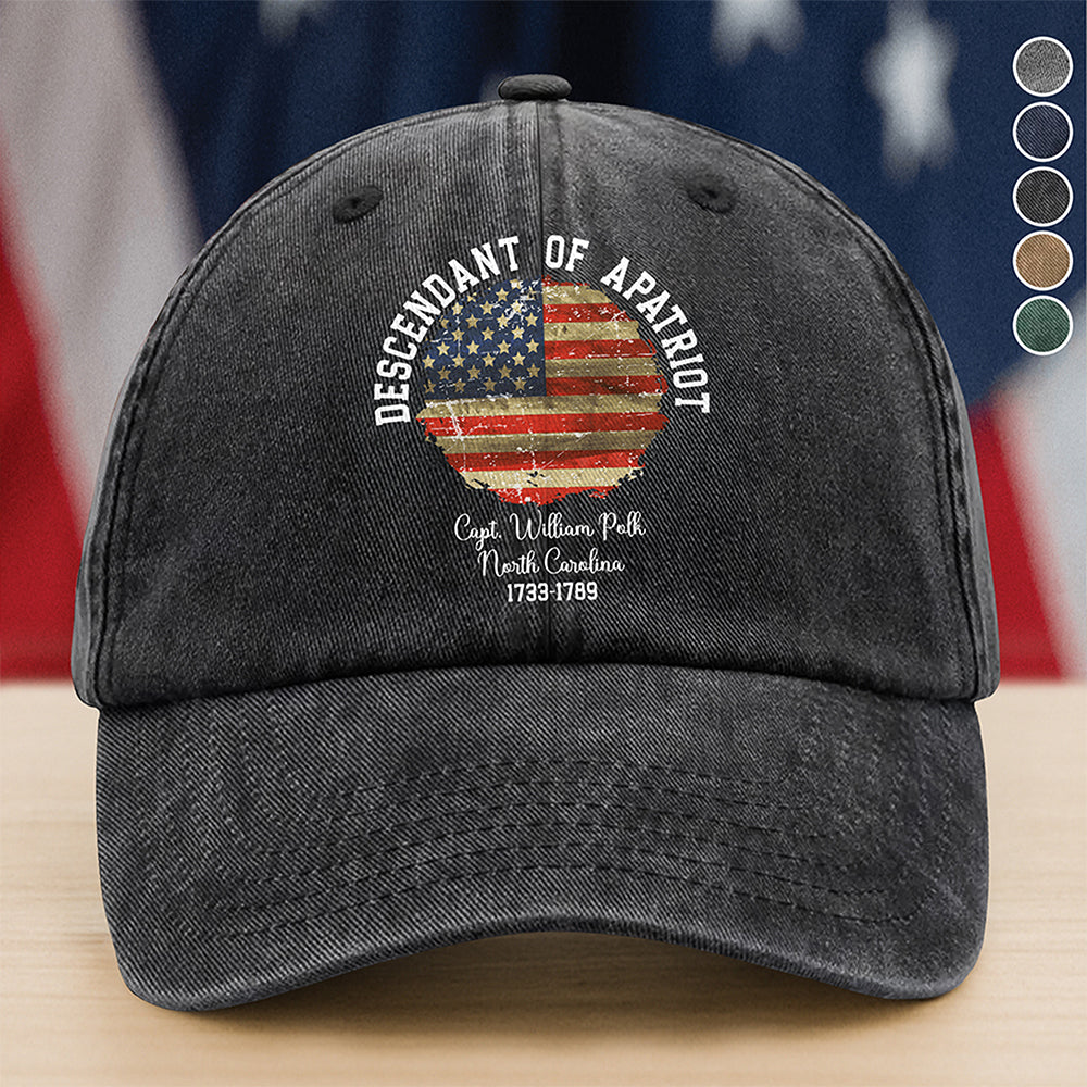 Personalized Name Descendant Of A Patriot Washed Denim Baseball Cap LM32 895545
