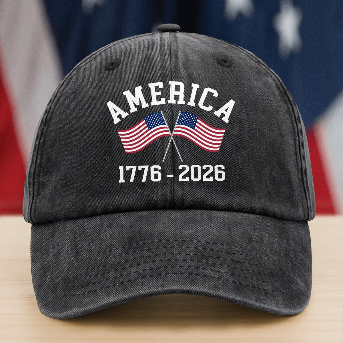 America 1776 - 2026 US Flag Washed Denim Baseball Cap HA75 897106