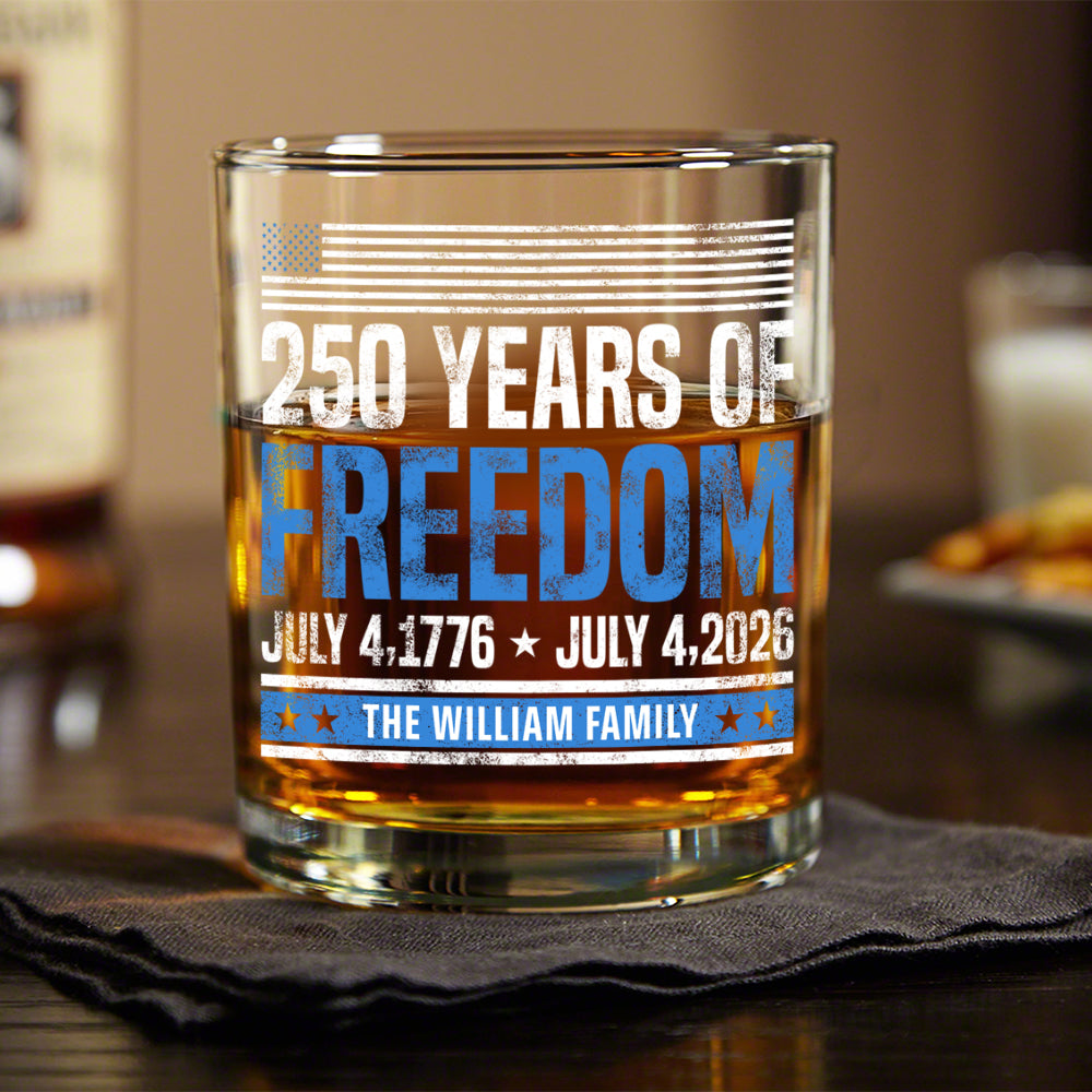 Custom Family Name 250 Years Of Freedom 1776-2026 Print Rock Glass LM32 895313