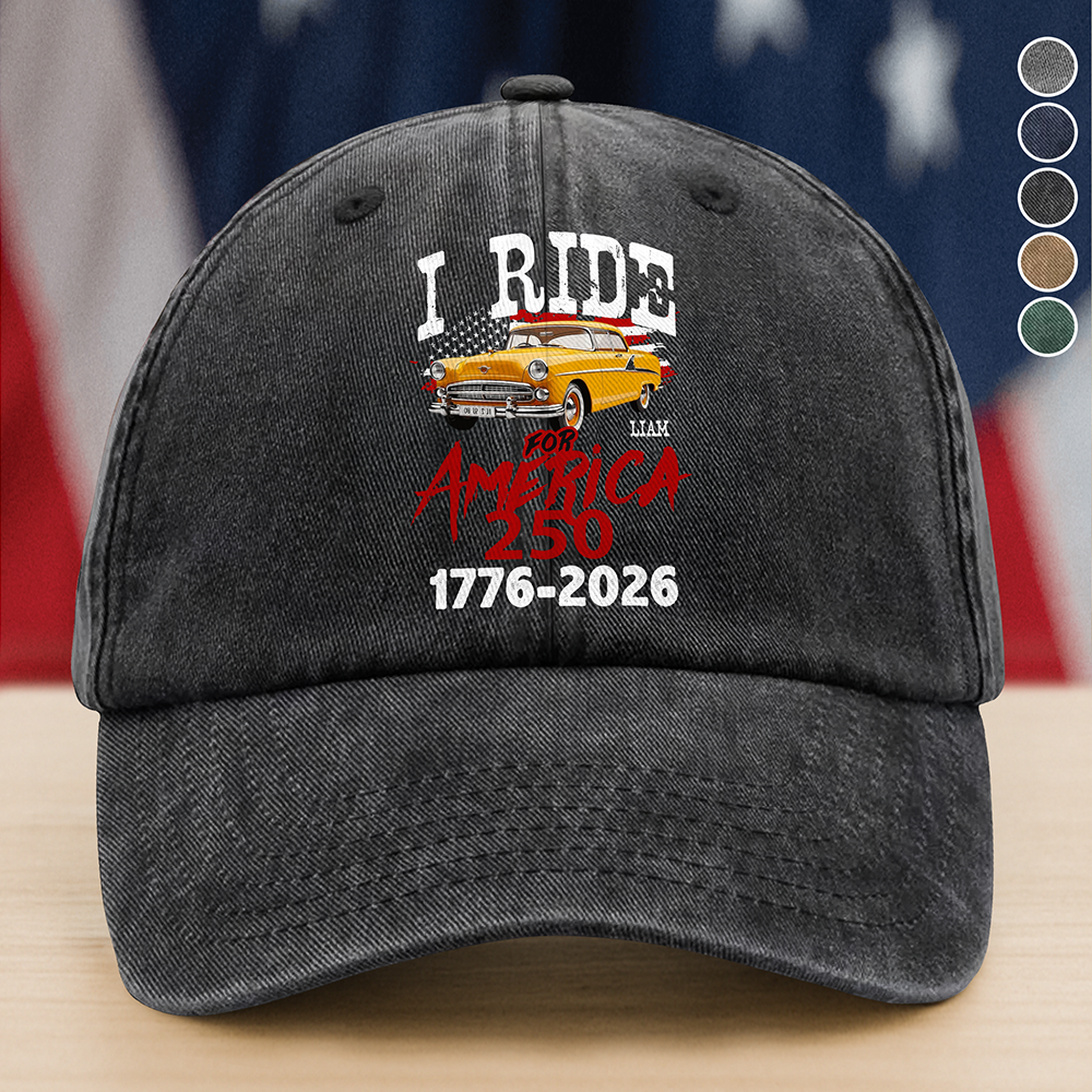 Custom Car Photo I Ride for America 250 Washed Denim Baseball Cap HA75 898218
