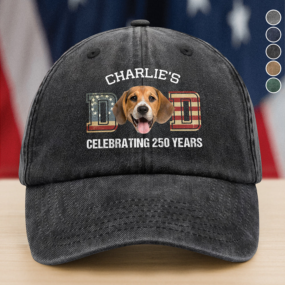 Custom Photo Dog Cat Dad Mom Celebrating 250 Years Washed Denim Baseball Cap HO82 900326