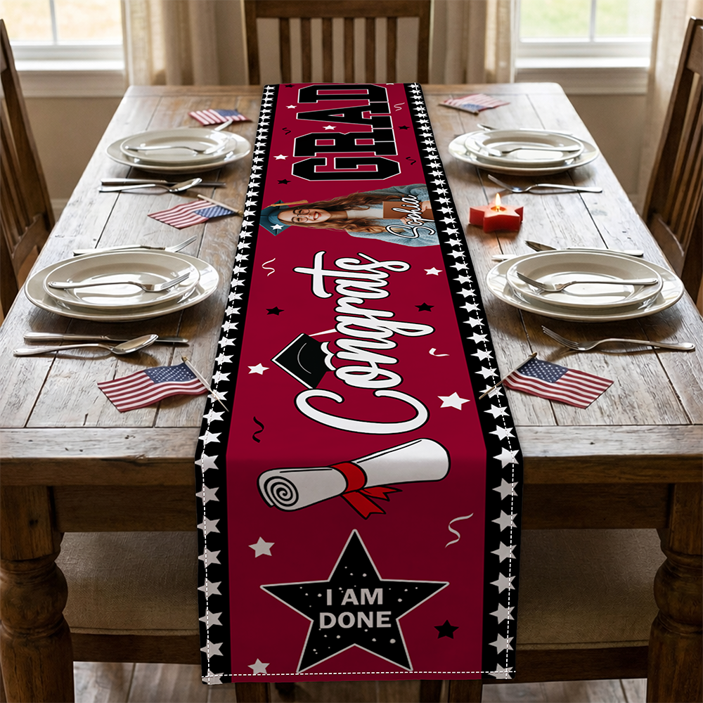 Custom Photo I'm Done Congrats Class of 2026 Graduation Table Runner LM32 899759