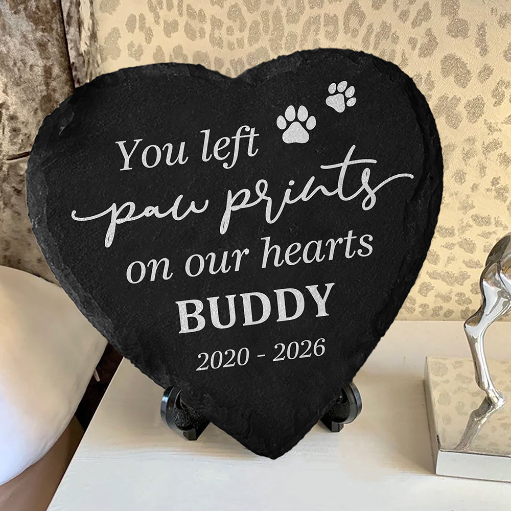 You Left Paw Prints On Our Hearts Personalized Name Memorial Heart Shaped Stone LM32 899237