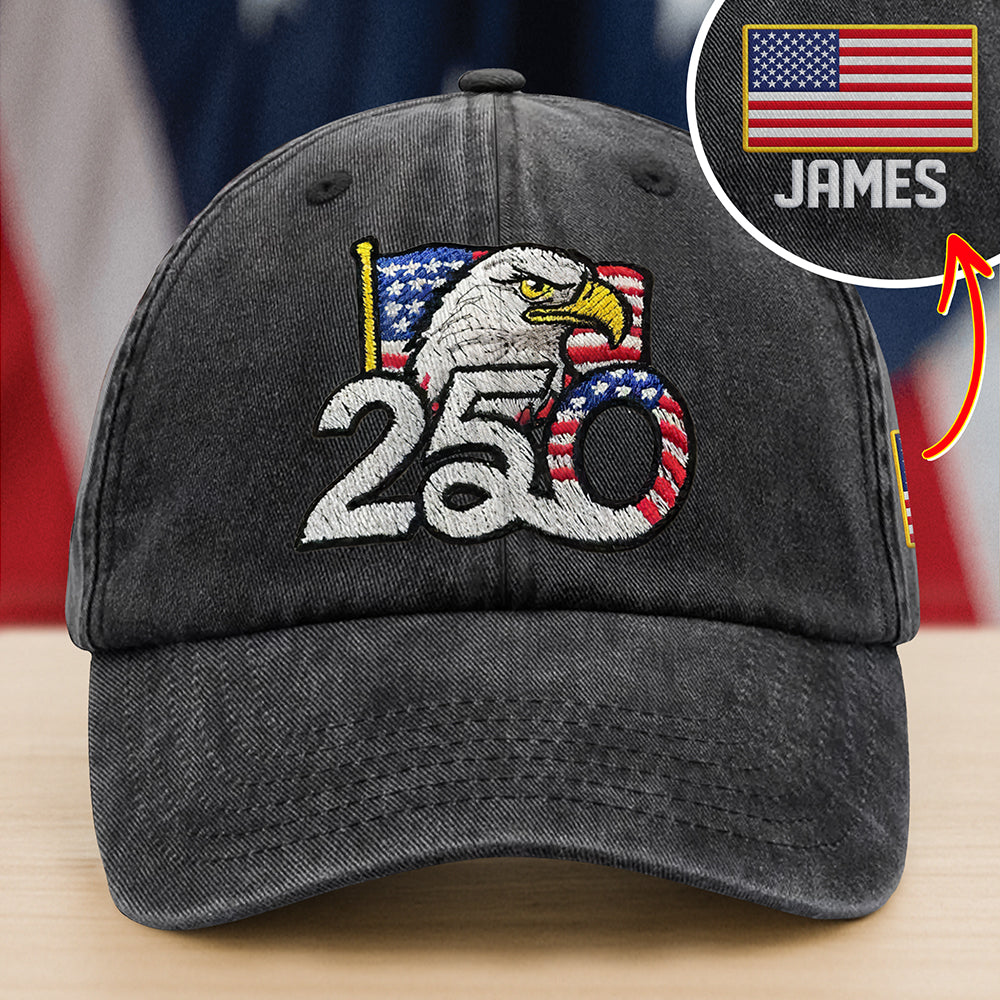 Personalized 250th Anniversary Washed Cap with Embroidered American Flag HO82 901162