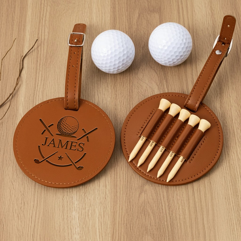 Personalized Leather Golf Bag Tag Gift with Golf Tees, Personalized Leather Golf Bag Tag Gift with Golf Tees, Gift for Golfer HO82 900814