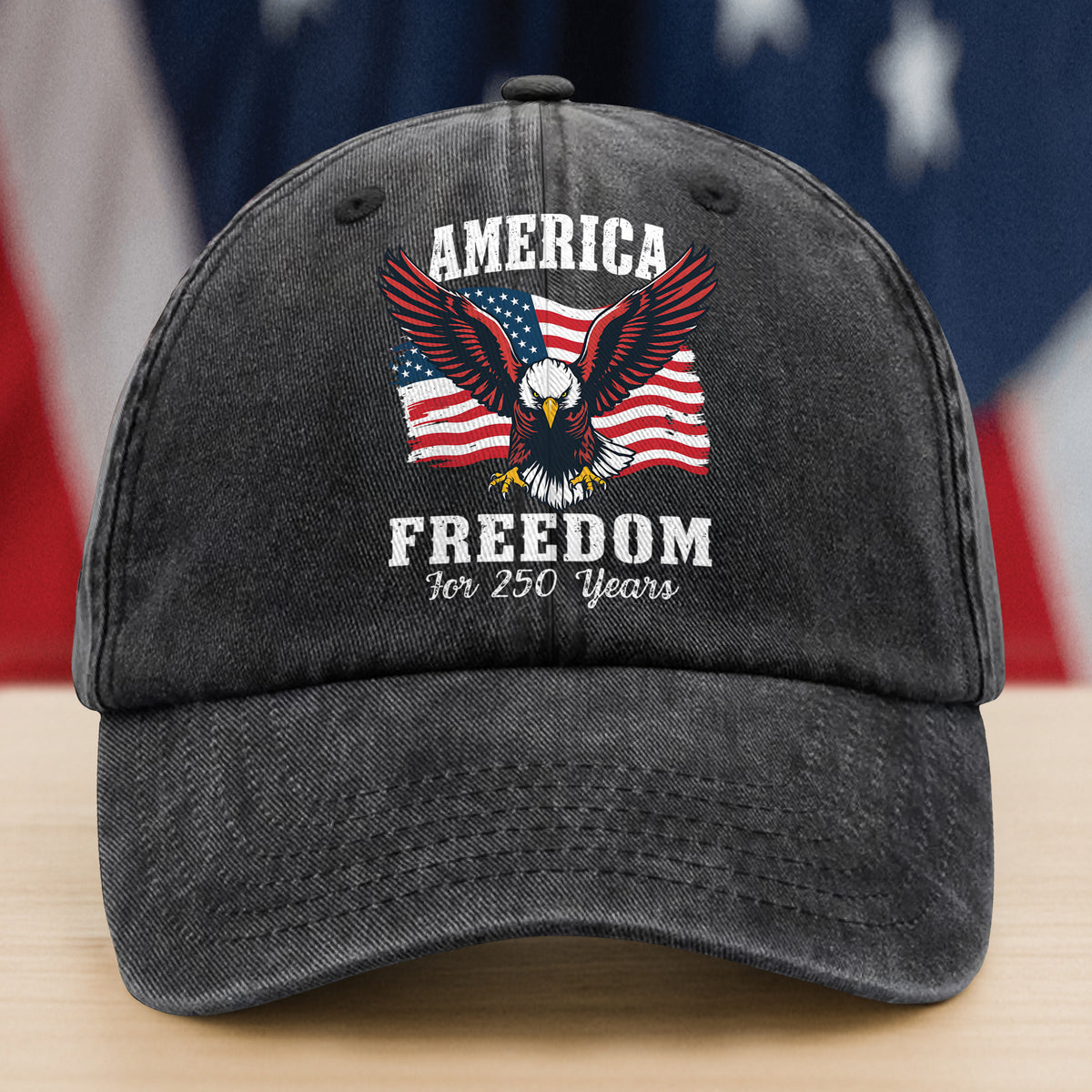 America 250 Years of Freedom Patriotic Eagle Flag Washed Denim Baseball Cap HA75 897346