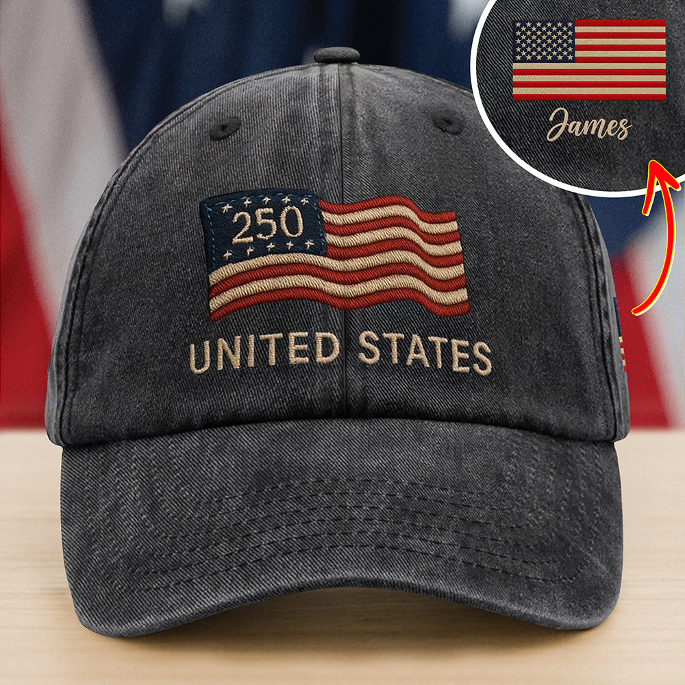 Custom Name USA Flag Hat 250th Anniversary 1776–2026 Patriotic Embroidered Baseball Cap HA75 898808