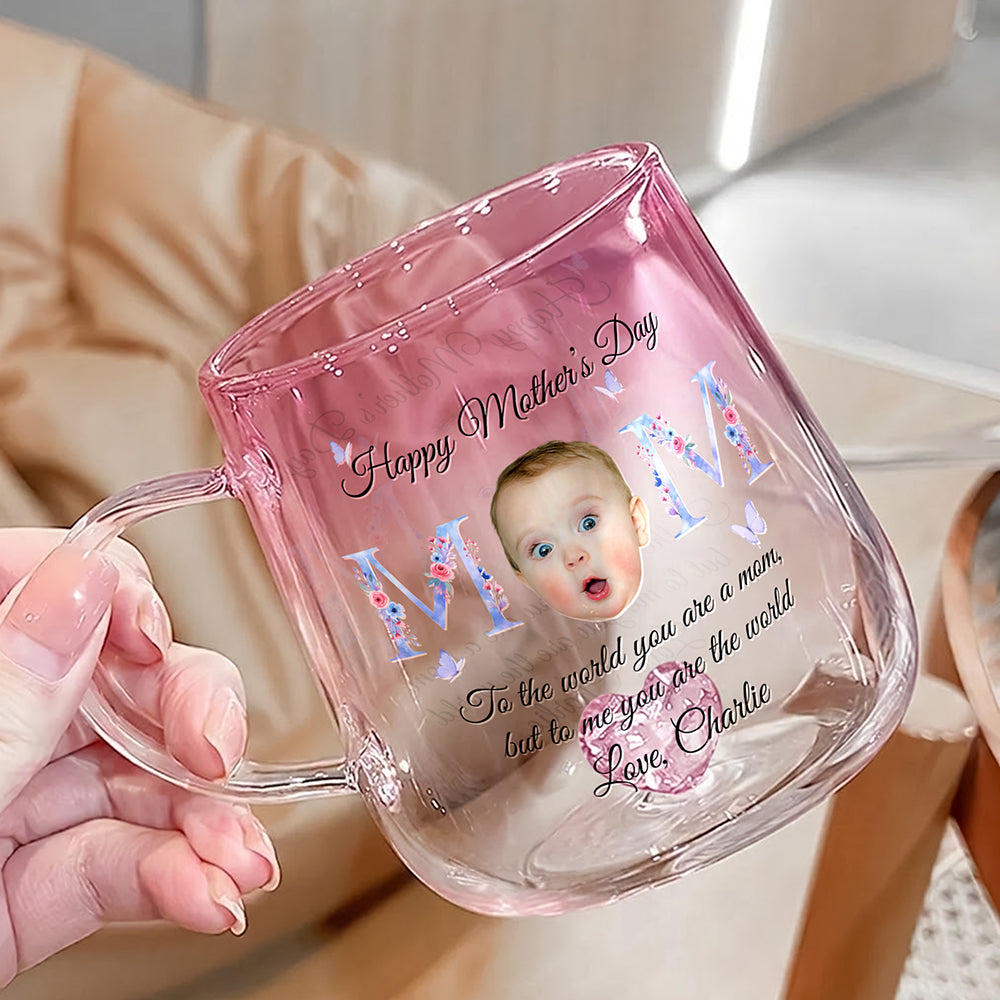 Custom Photo Floral Mom Pink Gradient Glass Mug - Gift For Grandma, Mom, Mother's Day HO82 901758