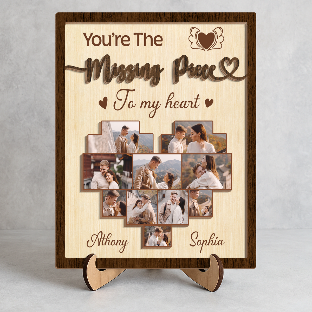 Custom Couple Photo I Found My Missing Piece 2-Layered Wooden Plaque With Stand CH07 895480