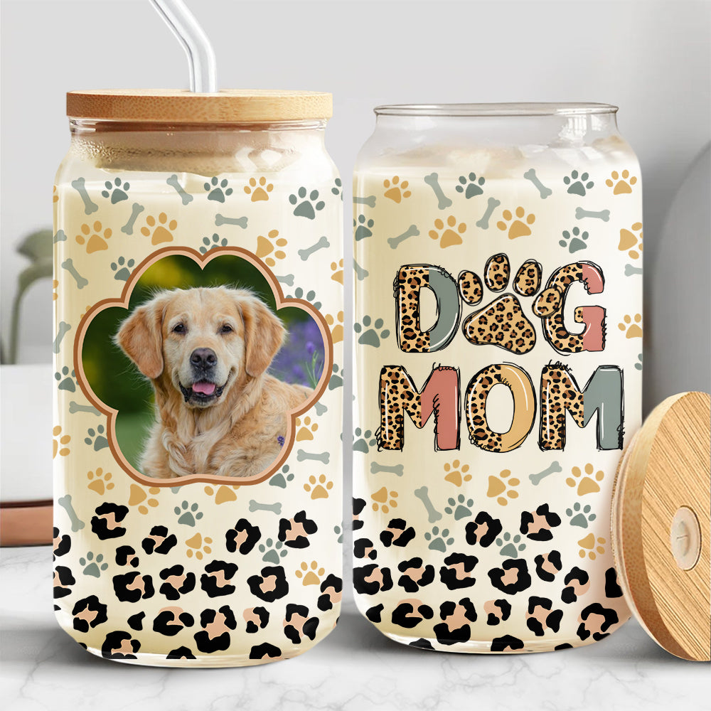 Custom Photo Leopard Pet Mom Mother's Day Glass Can With Lid TH10 892523
