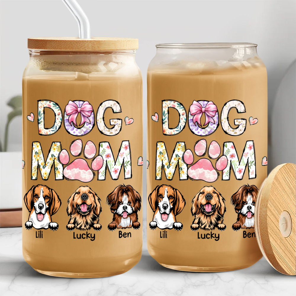 Cat Mom Dog Mom Floral Personalized Glass Can With Lid CH07 895534