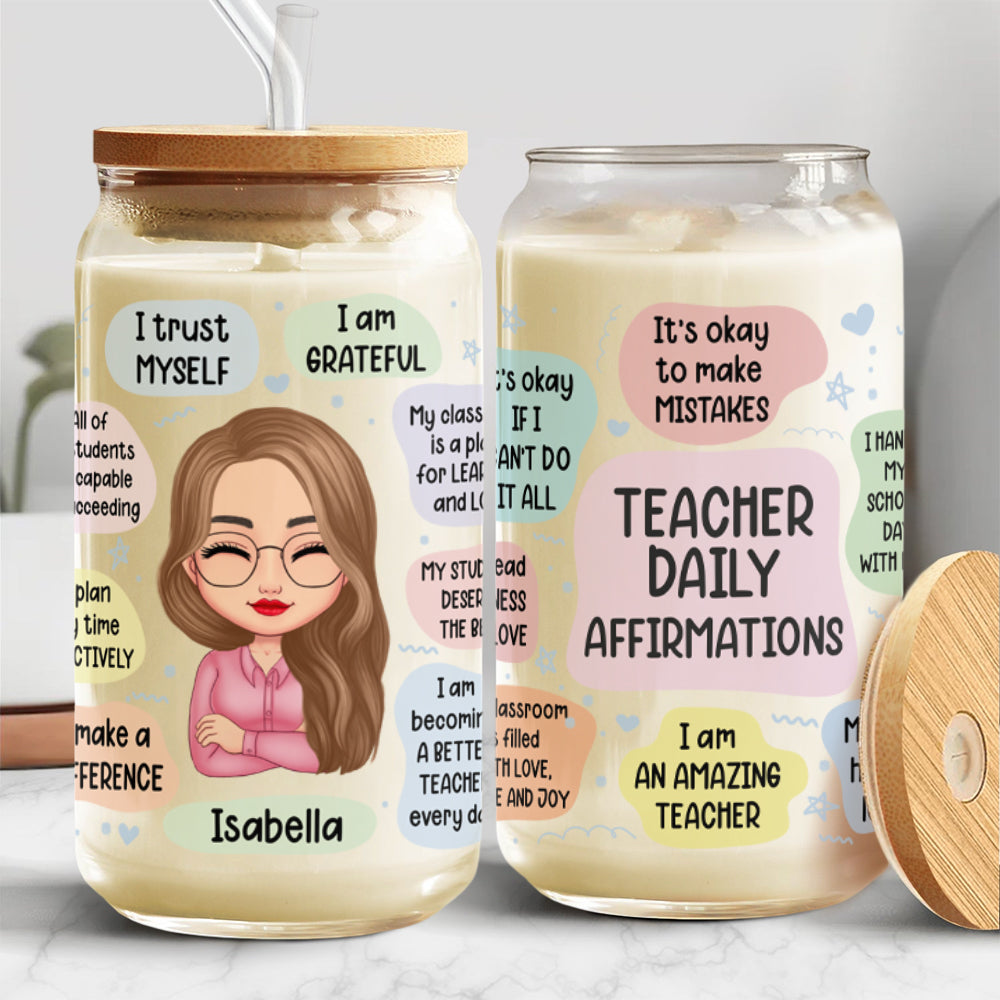 Personalized Teacher Daily Glass Can With Lid Gift For Teacher HA75 892620