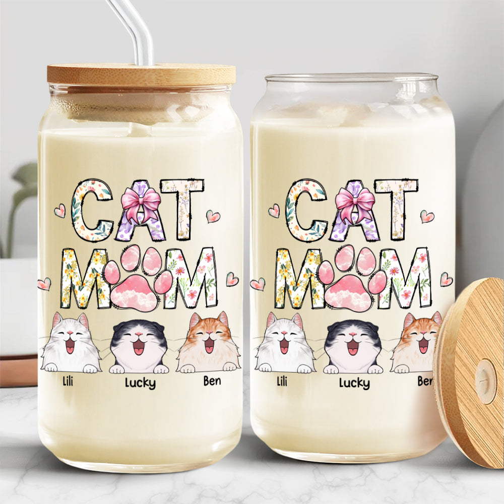 Cat Mom Dog Mom Floral Personalized Glass Can With Lid CH07 895534