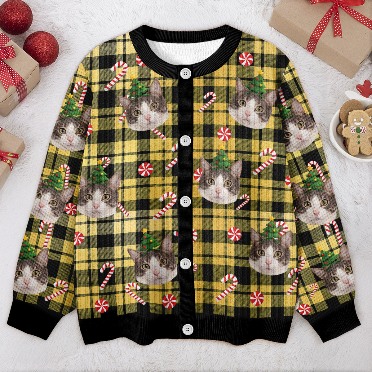 Custom Cat Photo Christmas Pattern Cardigan Christmas Gift HO82 900402